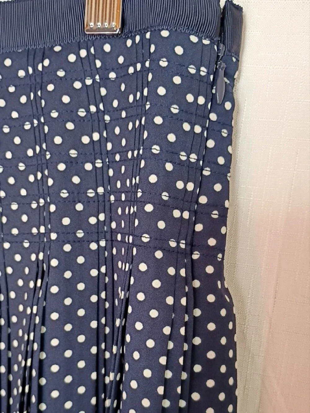 J. Crew Women's Navy and White Polka Dot Pleated Skirt Size 10